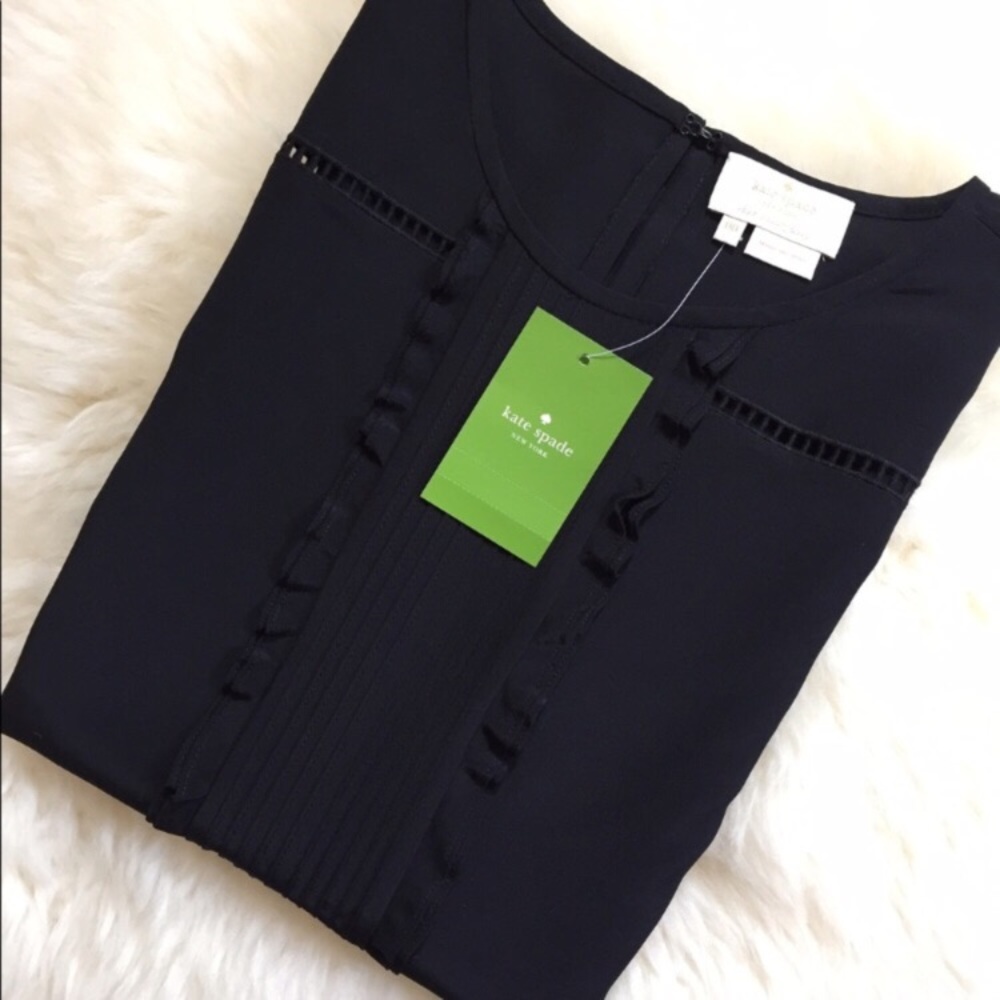 Kate Spade Black Pleated 100% Silk Top - Picture 4 of 7